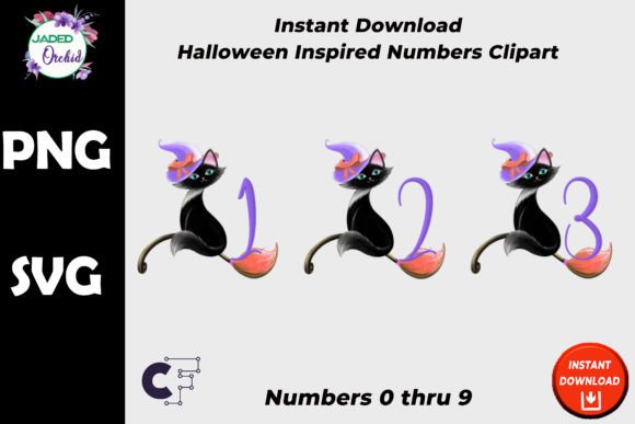 Halloween Cat Clipart Numbers SVG PNG