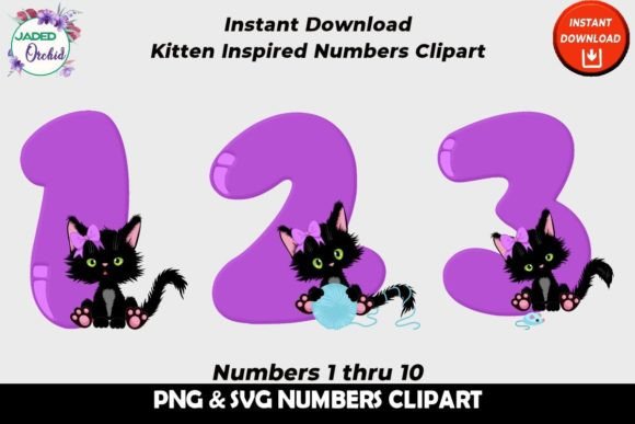 Purple Kitten Numbers Clipart SVG PNG Review